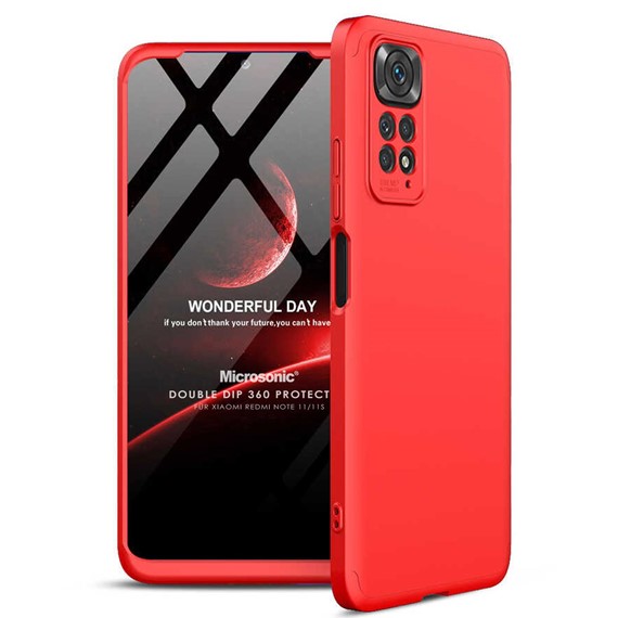 Microsonic Xiaomi Redmi Note 11S Kılıf Double Dip 360 Protective Kırmızı 1