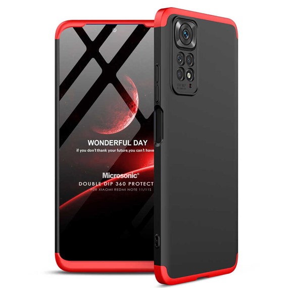 Microsonic Xiaomi Redmi Note 11 Kılıf Double Dip 360 Protective Siyah Kırmızı 1