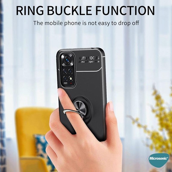 Microsonic Xiaomi Redmi Note 11 Kılıf Kickstand Ring Holder Siyah Rose 7