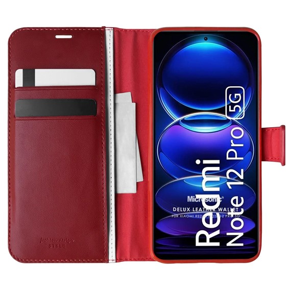 Microsonic Xiaomi Redmi Note 12 Pro 5G Kılıf Delux Leather Wallet Kırmızı 1