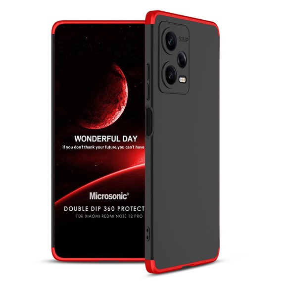Microsonic Xiaomi Redmi Note 12 Pro Kılıf Double Dip 360 Protective Siyah Kırmızı 1