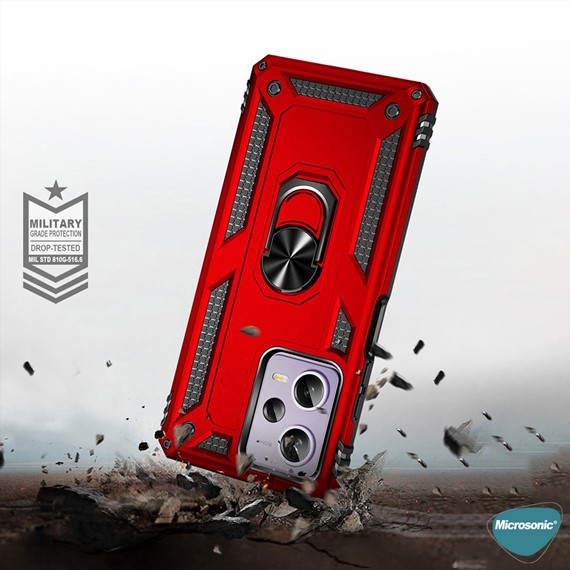 Microsonic Xiaomi Poco X5 Pro Kılıf Military Ring Holder Kırmızı 2