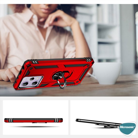 Microsonic Xiaomi Poco X5 Pro Kılıf Military Ring Holder Siyah 4