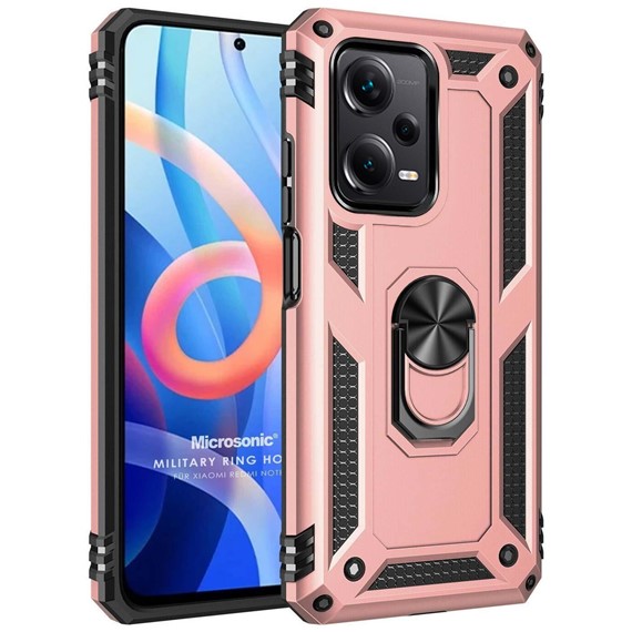 Microsonic Xiaomi Redmi Note 12 Pro Kılıf Military Ring Holder Rose Gold 1