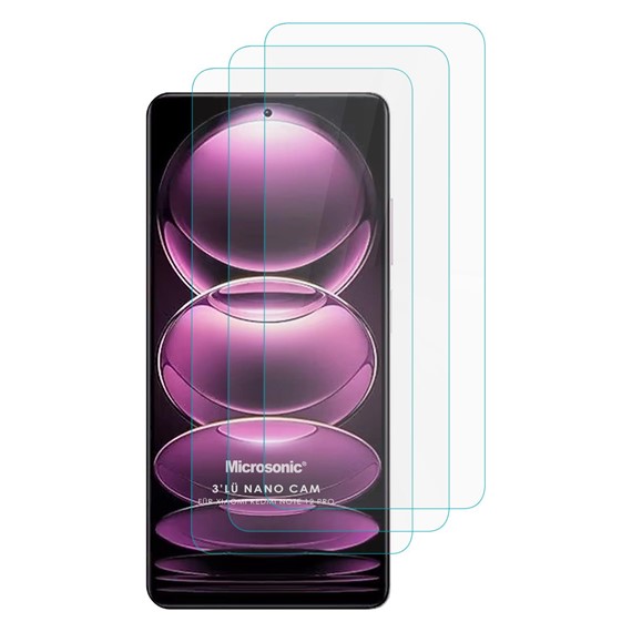 Microsonic Xiaomi Redmi Note 12 Pro Screen Protector Nano Glass Cam Ekran Koruyucu 3 lü Paket 1