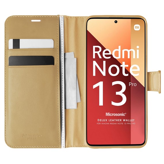 Microsonic Xiaomi Poco X6 5G Kılıf Delux Leather Wallet Gold 1