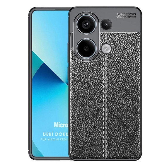 Microsonic Xiaomi Poco M6 Pro 4G Kılıf Deri Dokulu Silikon Siyah 1