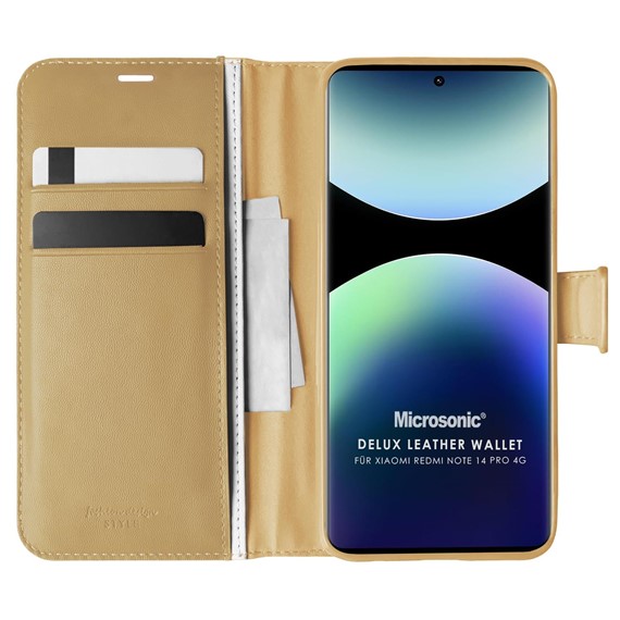 Microsonic Xiaomi Redmi Note 14 Pro 4G Kılıf Delux Leather Wallet Gold 1
