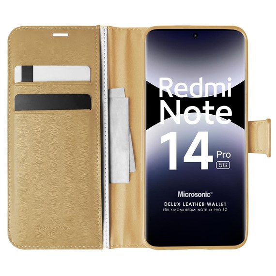 Microsonic Xiaomi Redmi Note 14 Pro 5G Kılıf Delux Leather Wallet Gold 1
