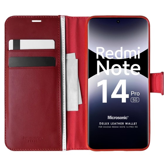 Microsonic Xiaomi Redmi Note 14 Pro 5G Kılıf Delux Leather Wallet Kırmızı 1
