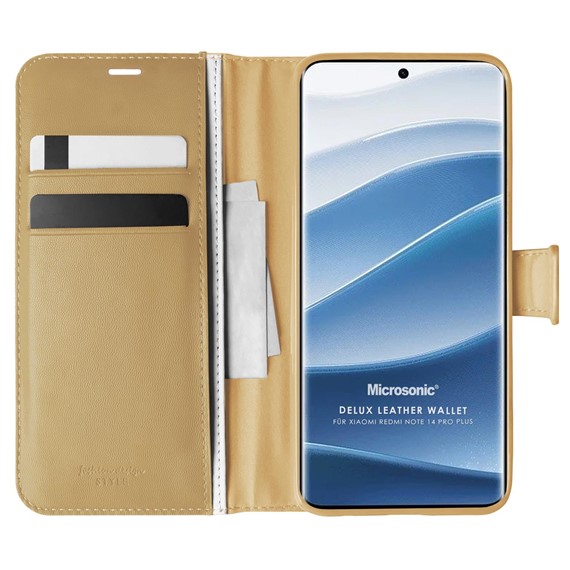 Microsonic Xiaomi Redmi Note 14 Pro Plus Kılıf Delux Leather Wallet Gold 1