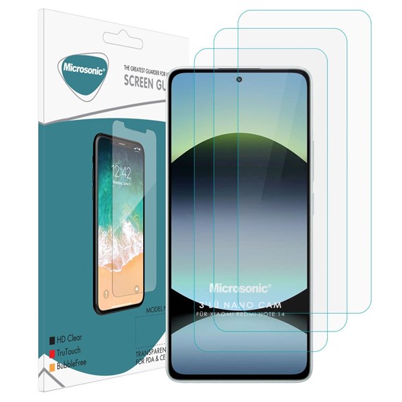 Microsonic Xiaomi Redmi Note 14 5G Screen Protector Nano Glass Cam Ekran Koruyucu 3 lü Paket 2