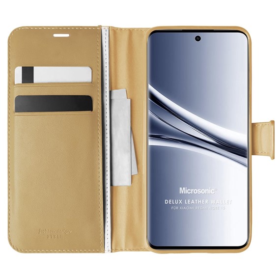 Microsonic Xiaomi Redmi Note 15 Kılıf Delux Leather Wallet Gold 1