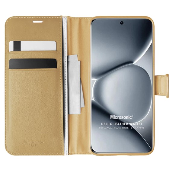 Microsonic Xiaomi Redmi Note 15 Pro Plus Kılıf Delux Leather Wallet Gold 1