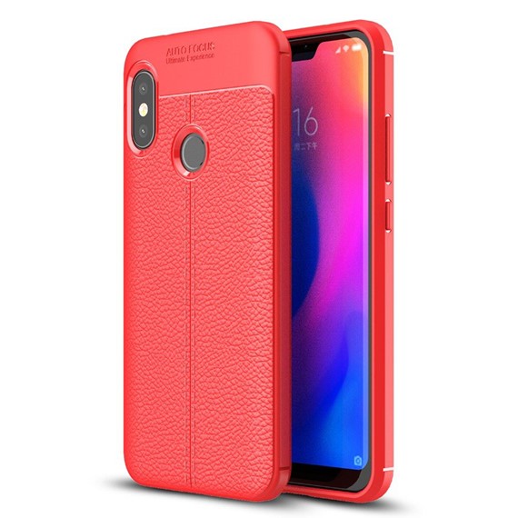 Microsonic Xiaomi Redmi Note 6 Pro Kılıf Deri Dokulu Silikon Kırmızı 1