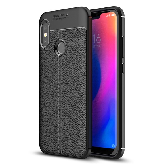 Microsonic Xiaomi Redmi Note 6 Pro Kılıf Deri Dokulu Silikon Siyah 1