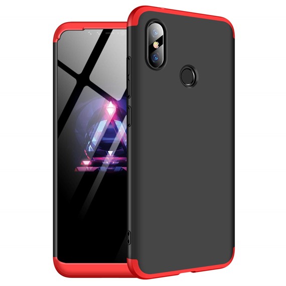 Microsonic Xiaomi Redmi Note 6 Pro Kılıf Double Dip 360 Protective Siyah Kırmızı 1