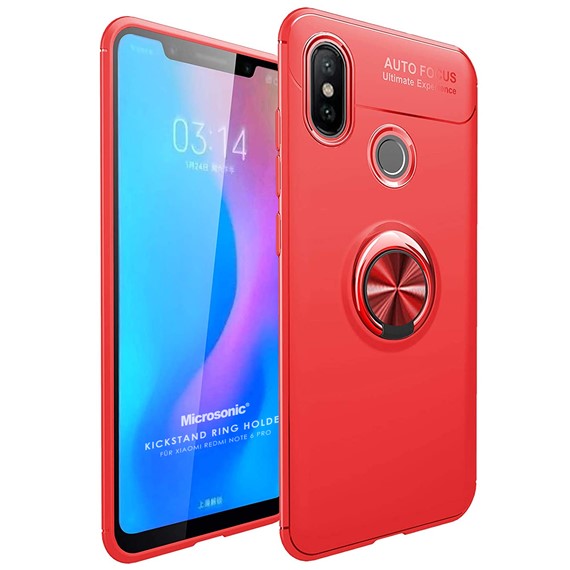 Microsonic Xiaomi Redmi Note 6 Pro Kılıf Kickstand Ring Holder Kırmızı 1