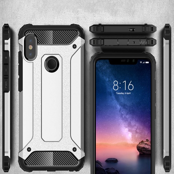 Microsonic Xiaomi Redmi Note 6 Pro Kılıf Rugged Armor Gümüş 4