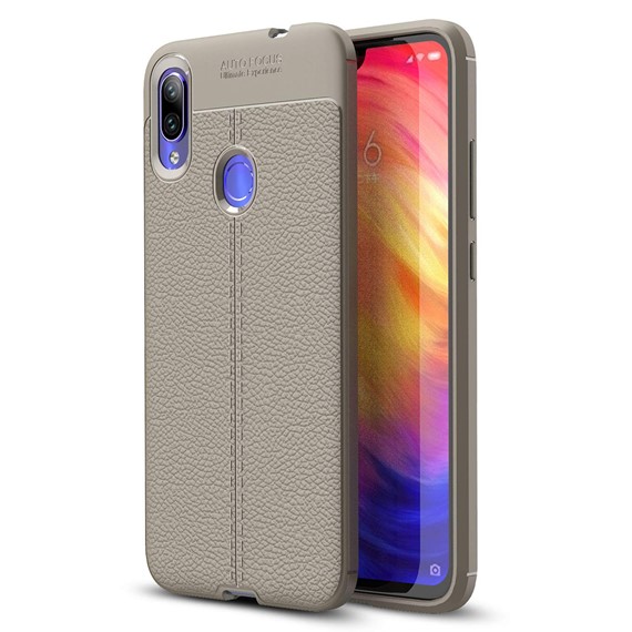 Microsonic Xiaomi Redmi Note 7 Kılıf Deri Dokulu Silikon Gri 1