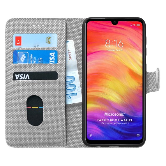 Microsonic Xiaomi Redmi Note 7 Kılıf Fabric Book Wallet Gri 1