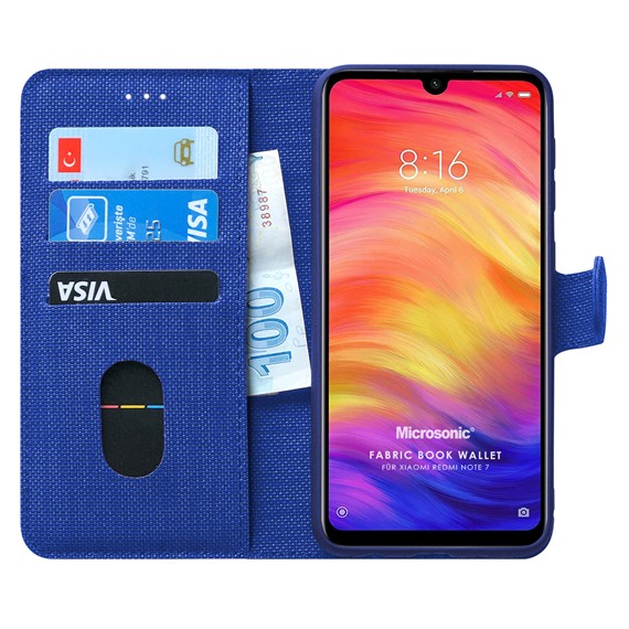 Microsonic Xiaomi Redmi Note 7 Kılıf Fabric Book Wallet Lacivert 1