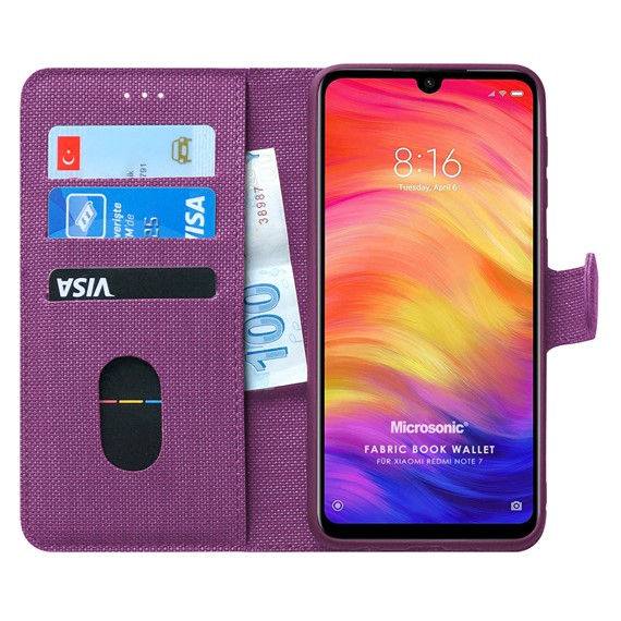 Microsonic Xiaomi Redmi Note 7 Kılıf Fabric Book Wallet Mor 1