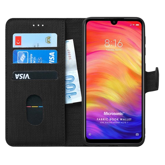 Microsonic Xiaomi Redmi Note 7 Kılıf Fabric Book Wallet Siyah 1