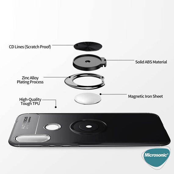 Microsonic Xiaomi Redmi Note 7 Pro Kılıf Kickstand Ring Holder Kırmızı 5