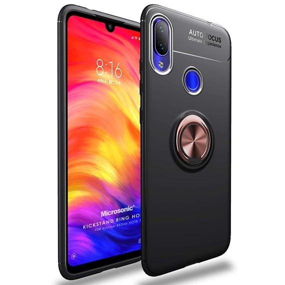 Microsonic Xiaomi Redmi Note 7 Pro Kılıf Kickstand Ring Holder Siyah Rose 1