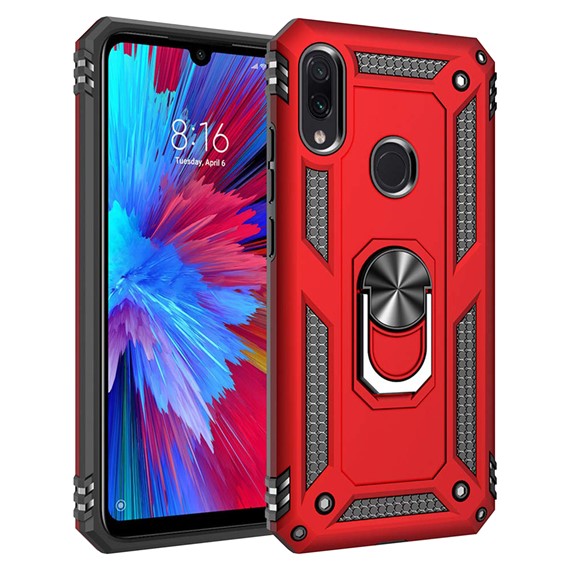 Microsonic Xiaomi Redmi Note 7 Kılıf Military Ring Holder Kırmızı 1