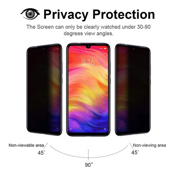 Microsonic Xiaomi Redmi Note 7 Pro Privacy 5D Gizlilik Filtreli Cam Ekran Koruyucu Siyah 2