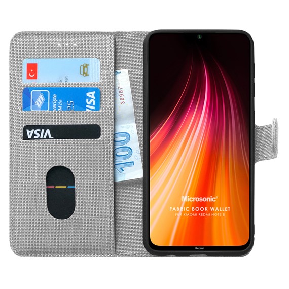 Microsonic Xiaomi Redmi Note 8 Kılıf Fabric Book Wallet Gri 1