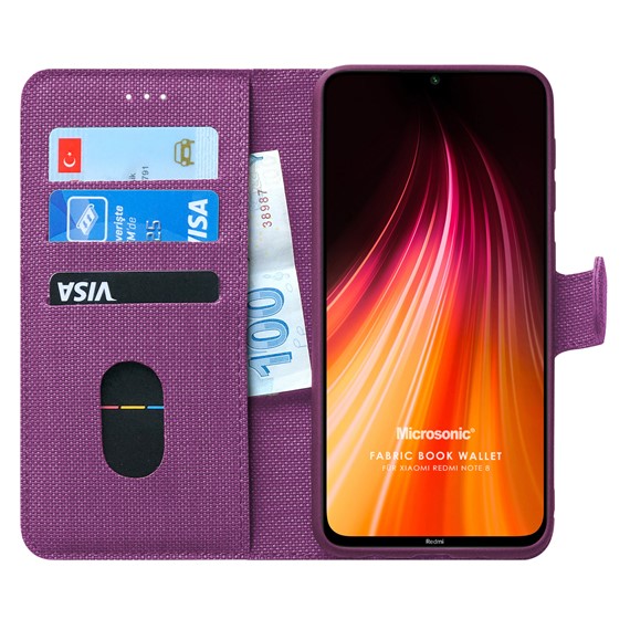 Microsonic Xiaomi Redmi Note 8 Kılıf Fabric Book Wallet Mor 1