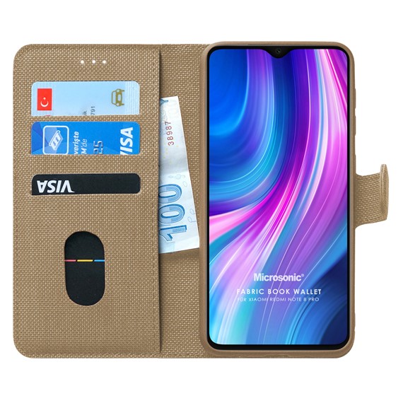 Microsonic Xiaomi Redmi Note 8 Pro Kılıf Fabric Book Wallet Gold 1