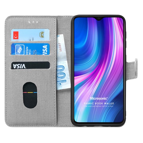 Microsonic Xiaomi Redmi Note 8 Pro Kılıf Fabric Book Wallet Gri 1