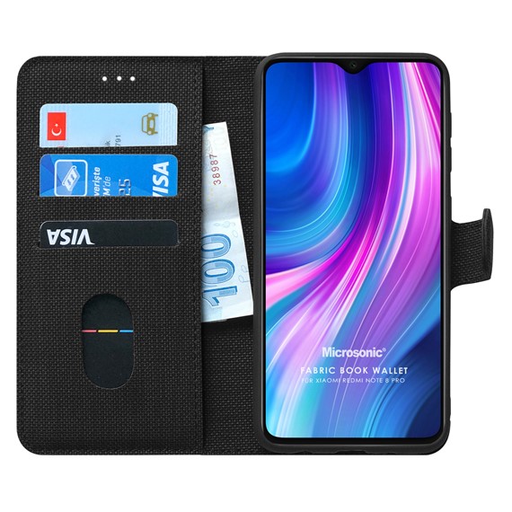 Microsonic Xiaomi Redmi Note 8 Pro Kılıf Fabric Book Wallet Siyah 1