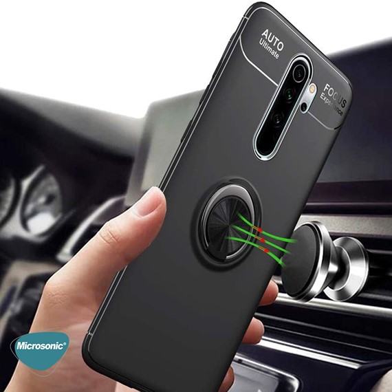 Microsonic Xiaomi Redmi Note 8 Pro Kılıf Kickstand Ring Holder Siyah Rose 3