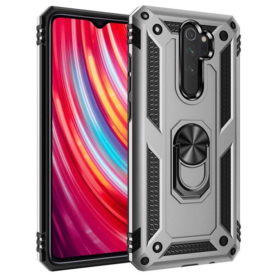 Microsonic Xiaomi Redmi Note 8 Pro Kılıf Military Ring Holder Gümüş 1