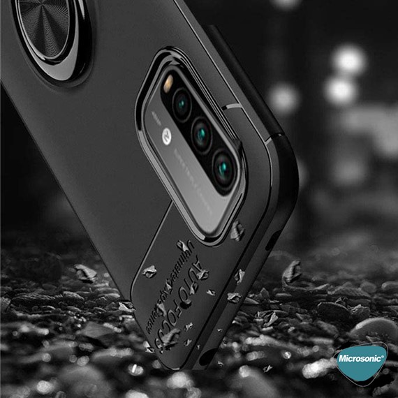 Microsonic Xiaomi Redmi Note 9 4G Kılıf Kickstand Ring Holder Kırmızı 4