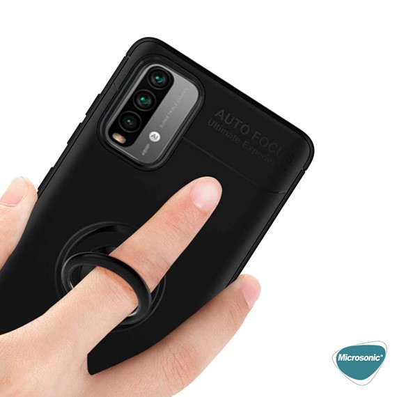Microsonic Xiaomi Redmi Note 9 4G Kılıf Kickstand Ring Holder Kırmızı 5