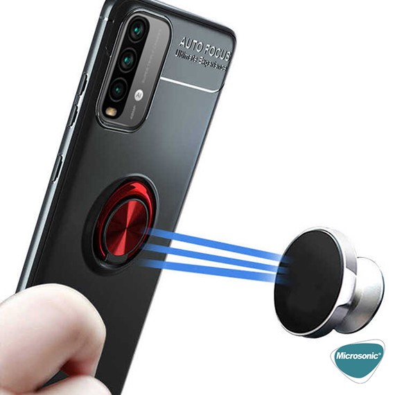 Microsonic Xiaomi Redmi Note 9 4G Kılıf Kickstand Ring Holder Kırmızı 6