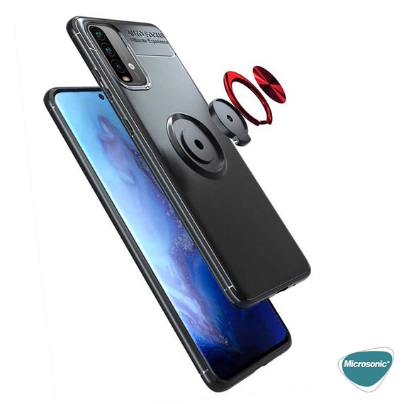 Microsonic Xiaomi Redmi Note 9 4G Kılıf Kickstand Ring Holder Kırmızı 7