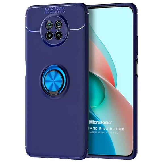 Microsonic Xiaomi Redmi Note 9 5G Kılıf Kickstand Ring Holder Lacivert 1