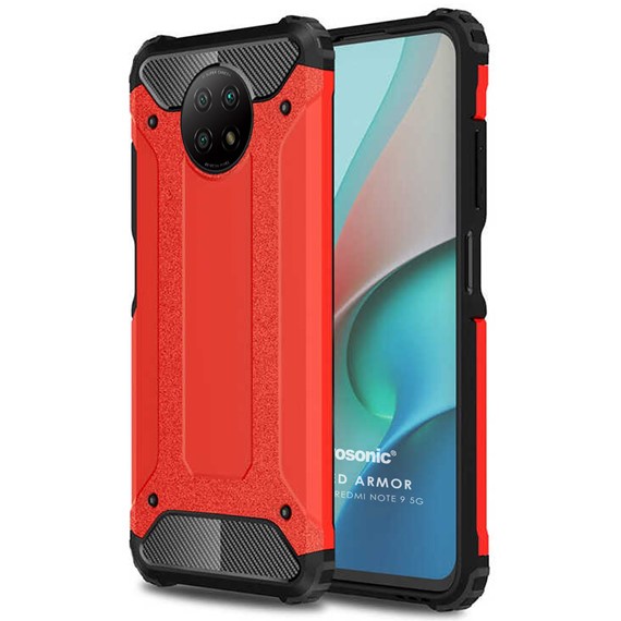 Microsonic Xiaomi Redmi Note 9 5G Kılıf Rugged Armor Kırmızı 1