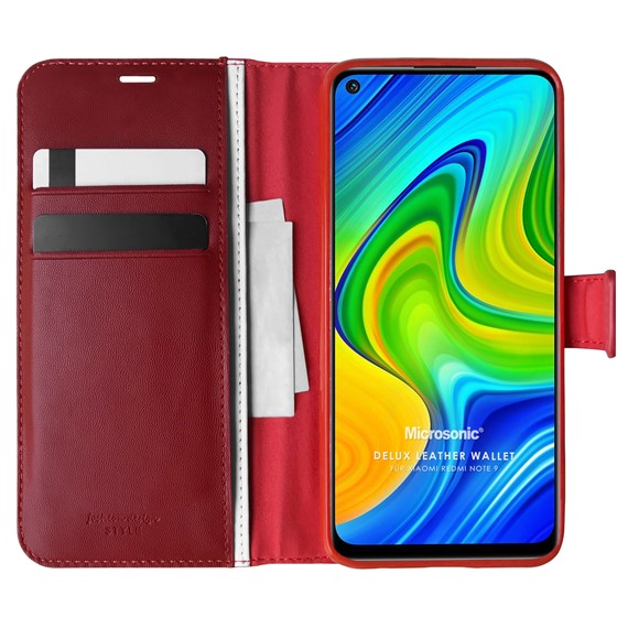 Microsonic Xiaomi Redmi Note 9 Kılıf Delux Leather Wallet Kırmızı 1