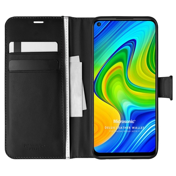 Microsonic Xiaomi Redmi Note 9 Kılıf Delux Leather Wallet Siyah 1