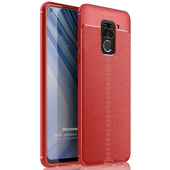 Microsonic Xiaomi Redmi Note 9 Kılıf Deri Dokulu Silikon Kırmızı 1