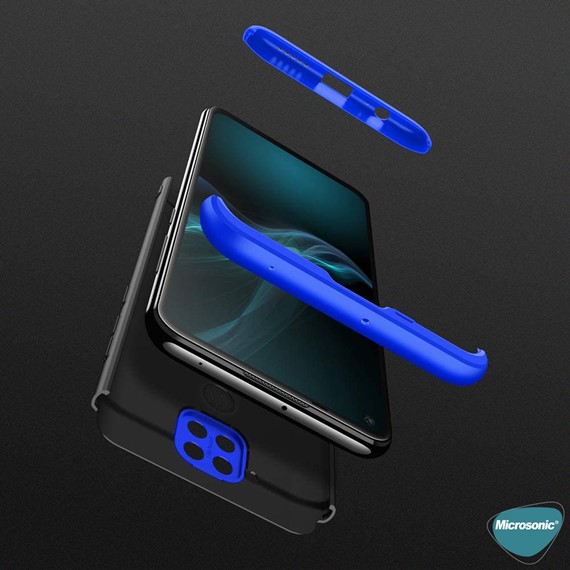 Microsonic Xiaomi Redmi Note 9 Kılıf Double Dip 360 Protective Siyah Mavi 3