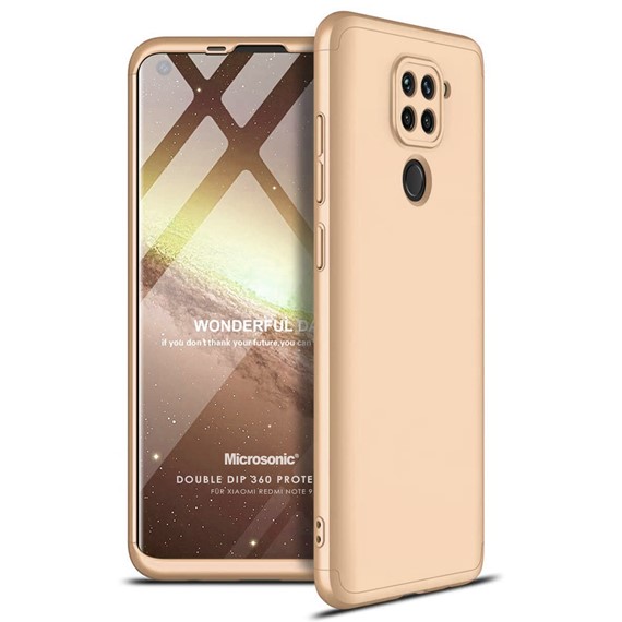 Microsonic Xiaomi Redmi Note 9 Kılıf Double Dip 360 Protective Gold 1